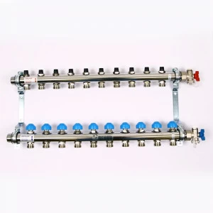 Коллекторная группа из нержавеющей стали с регулир. и термостатическими вентилями и расходомерами REHAU 1"x3/4"ЕК 10 выходов