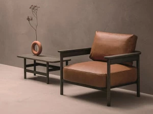 ZANETTE Кресло в коже и структура с дубовыми подлокотниками Hood