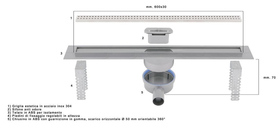 Pratiko ванная комната 3 ABS сифон канал с нержавеющей решеткой First Corporation First Plast ARCH-00023956 - Вид №2