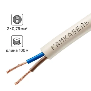 Провод Камкабель ПВС 2x0.75 100 м ГОСТ цвет белый