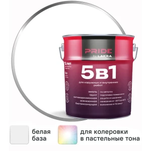 ЛАКРА Грунт-эмаль 5 в 1 для металла и дерева, белый 5 л 89416437