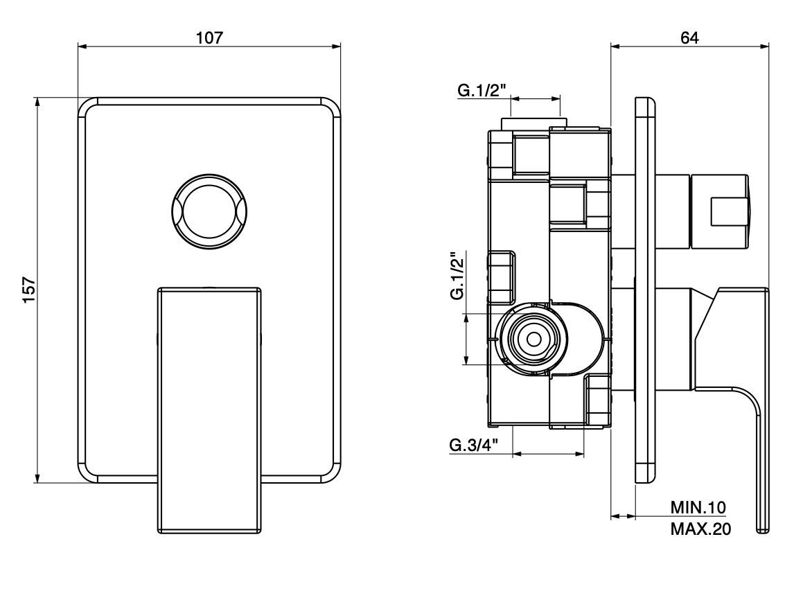 Встраиваемый смеситель для душа GATTONI Kubik ARCH-00080470 - Вид №2