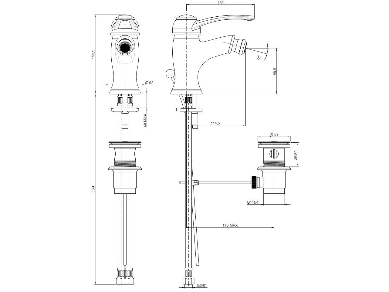 Однорычажный смеситель для биде с поворотным горлышком Rubinetterie Frattini Morgan ARCH-00014848 - Вид №4