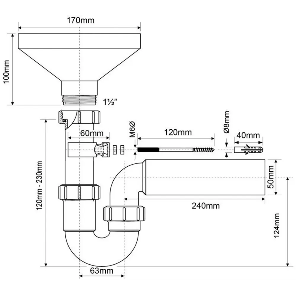 Сифон трубный McAlpine с разрывом струи ø40 полипропилен HC7-FUN STLM-2207554 - Вид №3