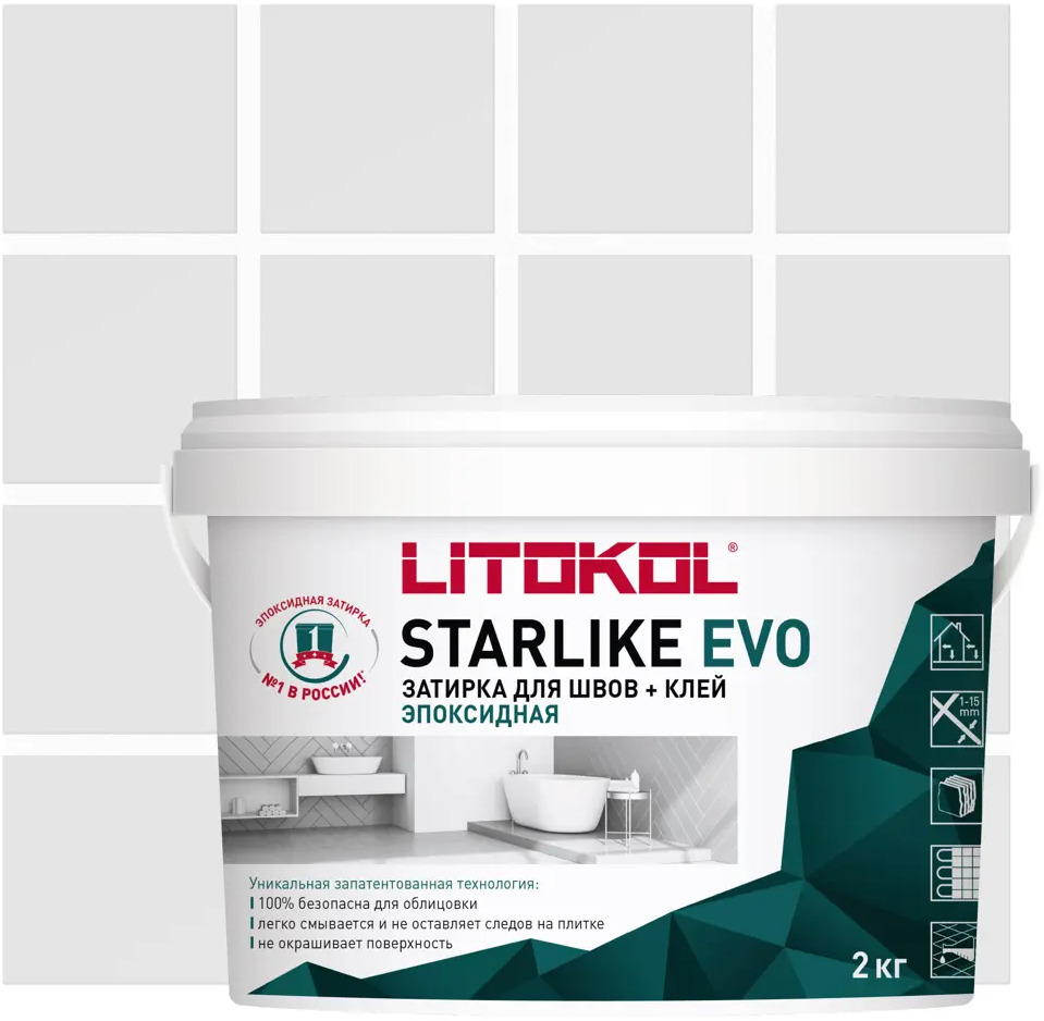 Litokol Starlike Evo - эпоксидная затирка и клей для плитки, белый 2 кг 82860205