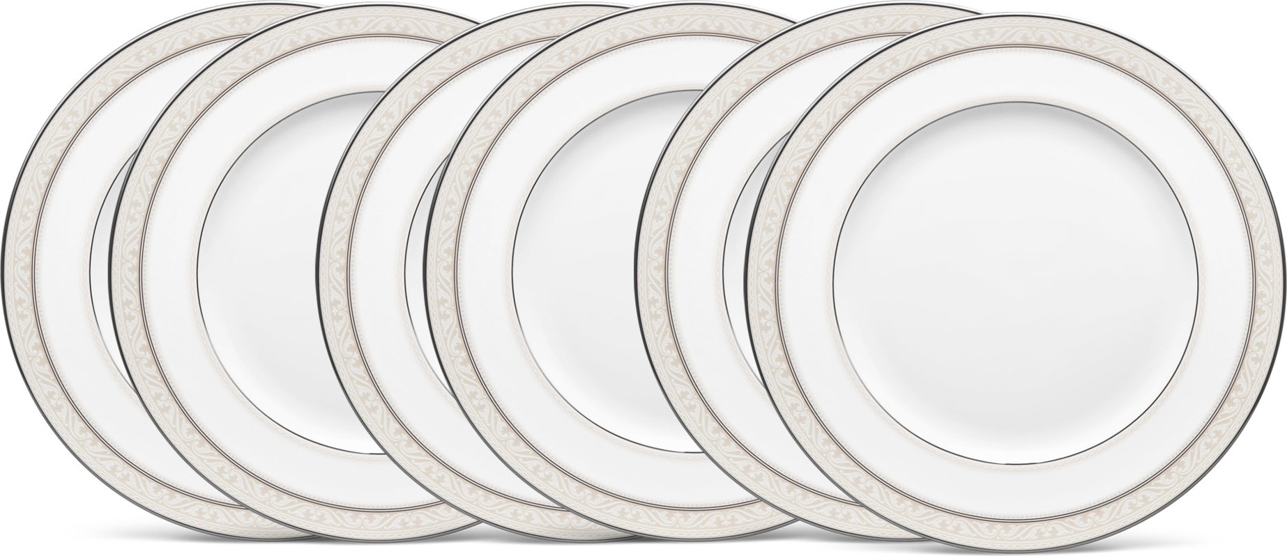 10665425 Noritake Набор из 6 тарелок обеденных Noritake "Монтвейл, платиновый кант" 27см Фарфор костяной 