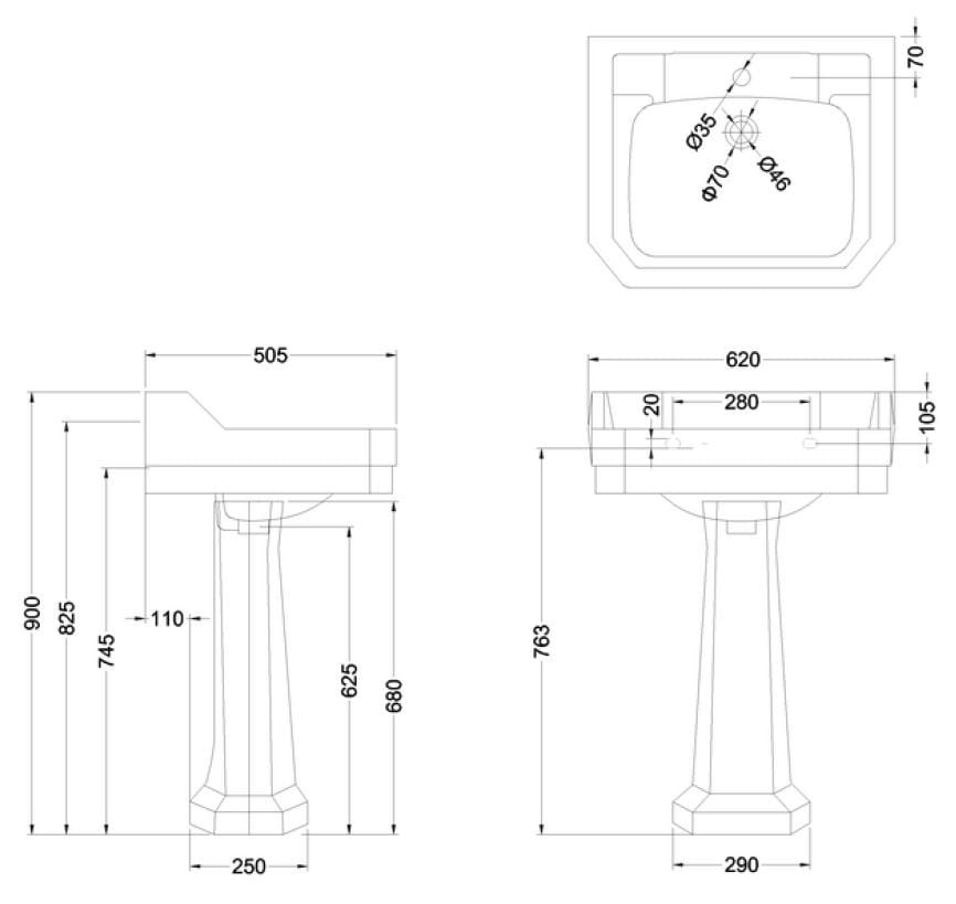 Прямоугольный умывальник из стекла на колонне Burlington На заказ ARCH-00085302 - Вид №8