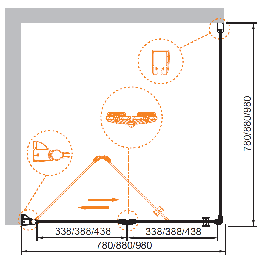 Душевой уголок CEZARES ELENA-W-AS-1-80-C-Cr - Вид №4