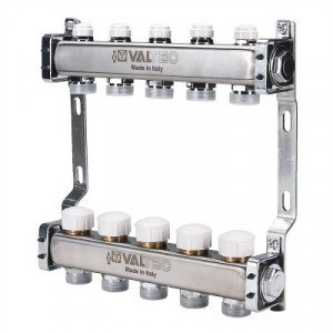 VTc.582.EMNX.0608 Коллекторный блок из нержавеющей стали с регулирующими и балансировочными клапанами Valtec 1", 8 x 3/4", "евроконус"