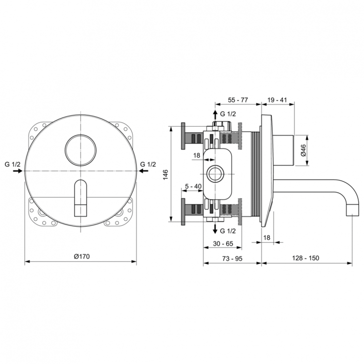 A6150AA Смеситель для раковины встраиваемый со смешиванием Ideal Standard CERAPLUS - Вид №1