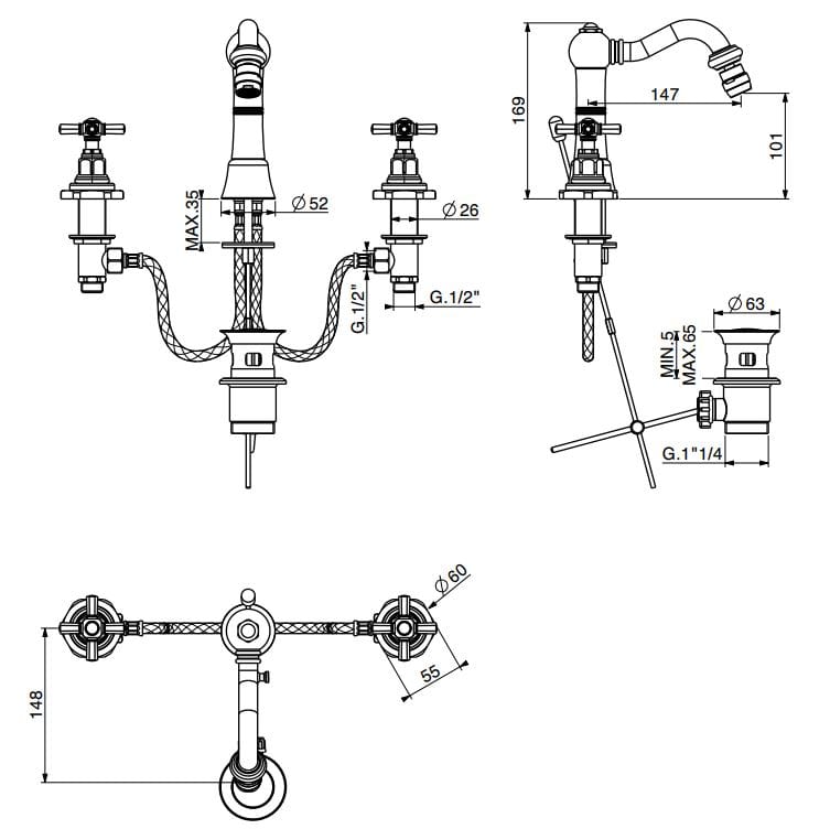 Смеситель для биде с раздельными розетками GATTONI TRD ARCH-00016585 - Вид №2