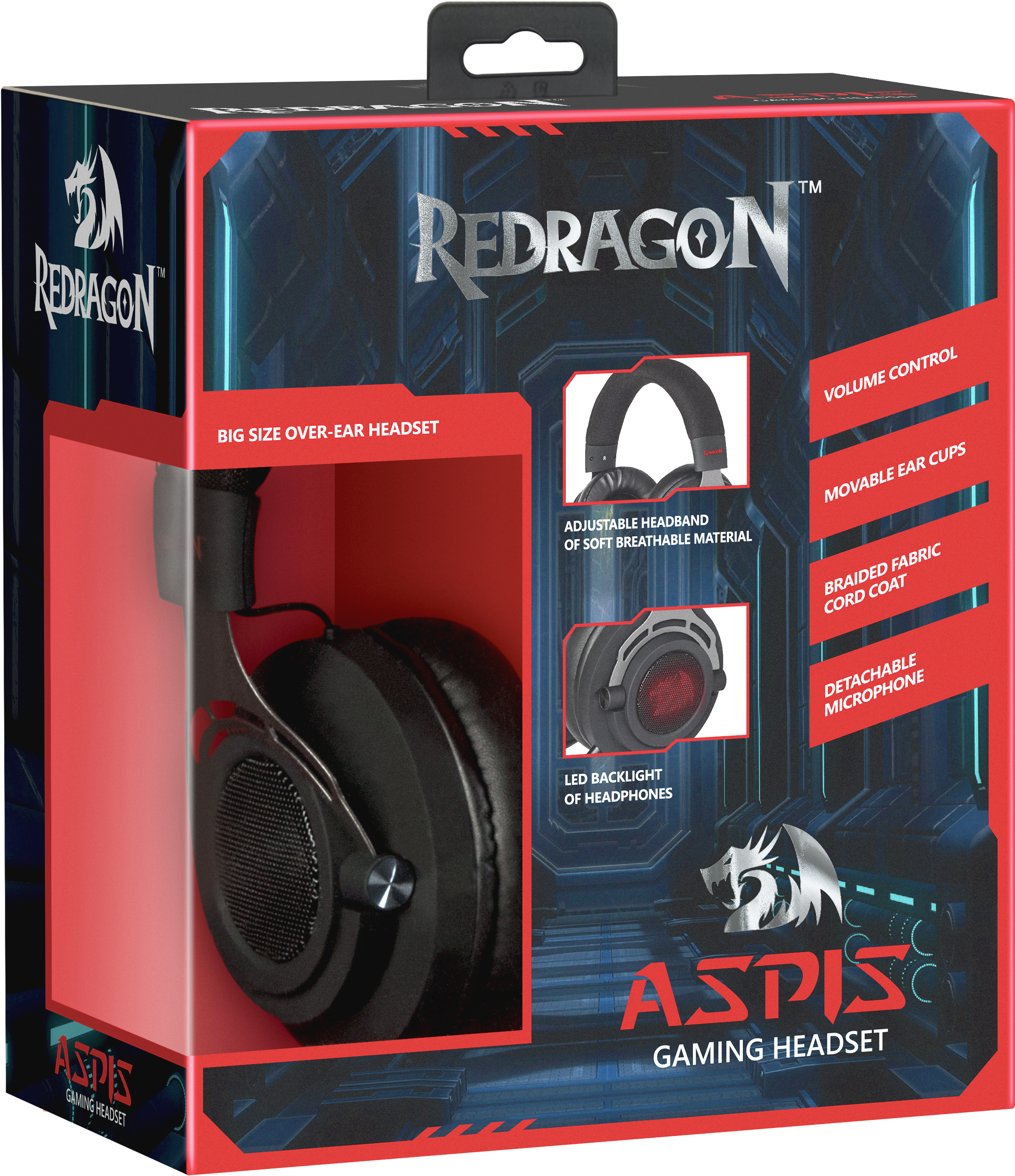 64218 игровая гарнитура aspis черный+красный, провод 2 м Redragon Santreyd  - Вид №8