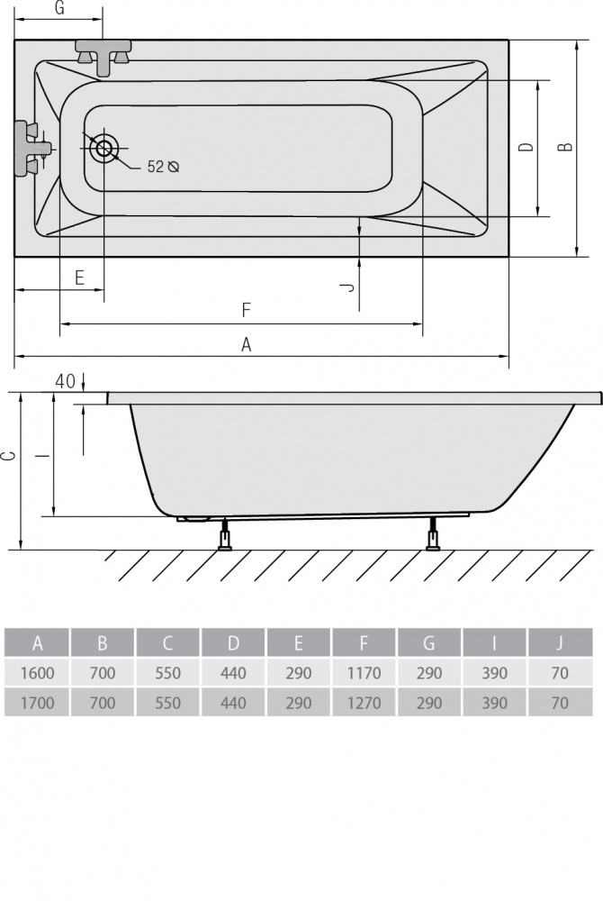 Акриловая ванна ALPEN Noemi 160 71707 - Вид №2