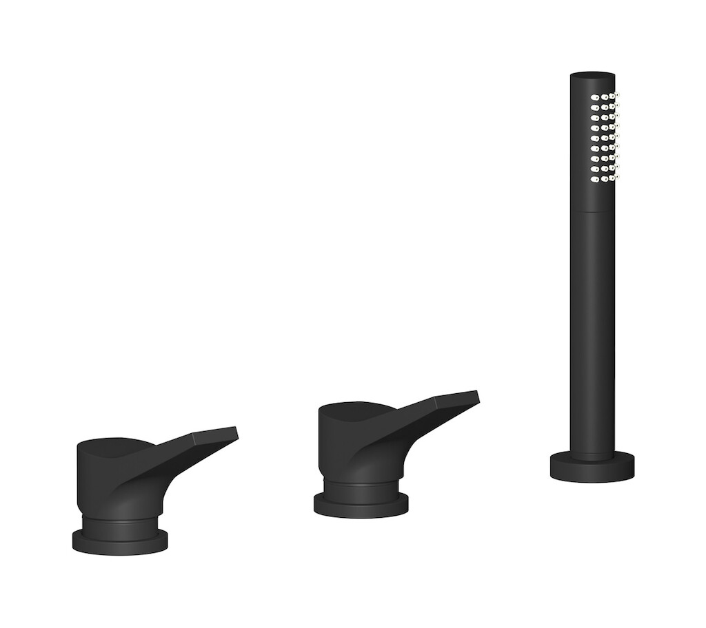 Смеситель на бортик ванной на 3 отверстия с изливом, дивертером и душевым гарнитуром. WE ARE IB vn305np Matt Black Twitter