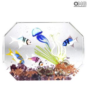 4786 ORIGINALMURANOGLASS Скульптура Аквариум с тропическими рыбками - муранское стекло OMG 20 см