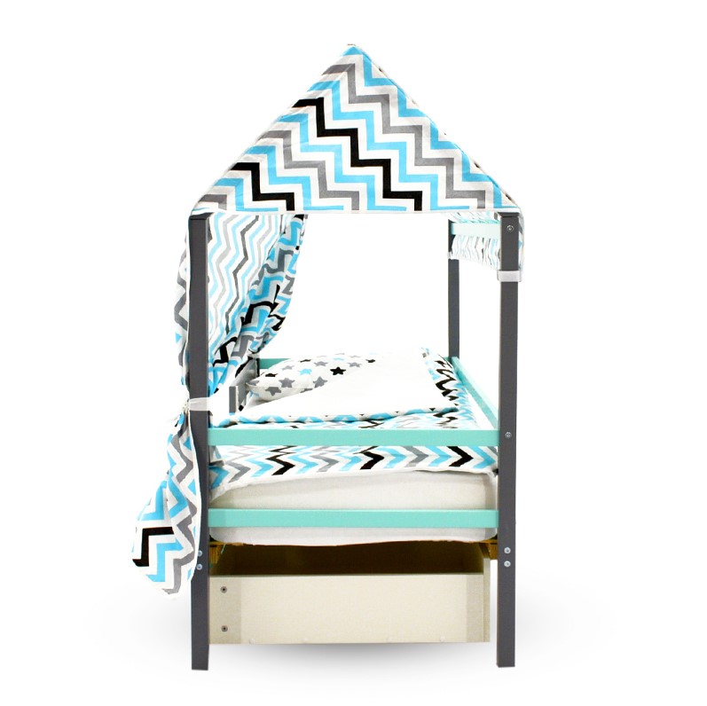 Крыша для кровати-домика текстильная Svogen зигзаги, графит, бирюза, серый БЕЛЬМАРКО  00-3833089 Голубой Santreyd  - Вид №2