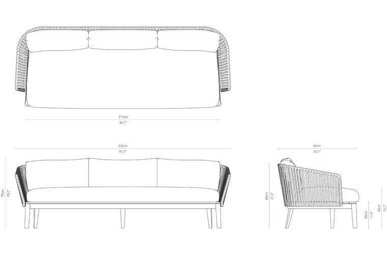 3-местный тканевый мягкий садовый диван TRIBÙ Mood ARCH-00100438 - Вид №10