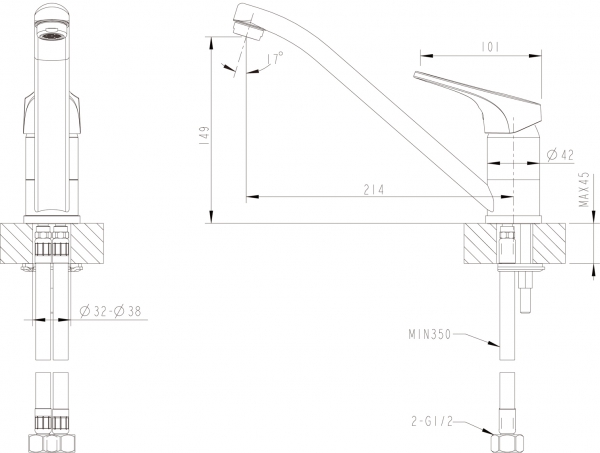 Смеситель для кухни низкий с изливом 220 мм DROP-D F748162C-1 bravat - Вид №2