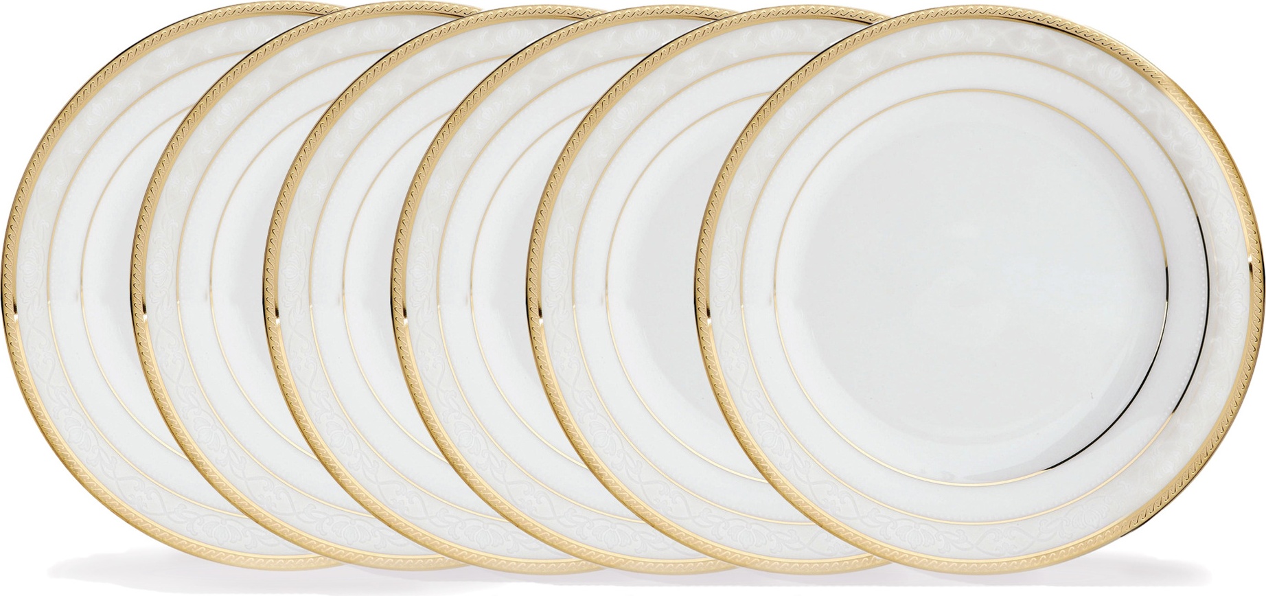 10665332 Noritake Набор из 6 тарелок закусочных Noritake "Хэмпшир, золотой кант" 21см Фарфор 