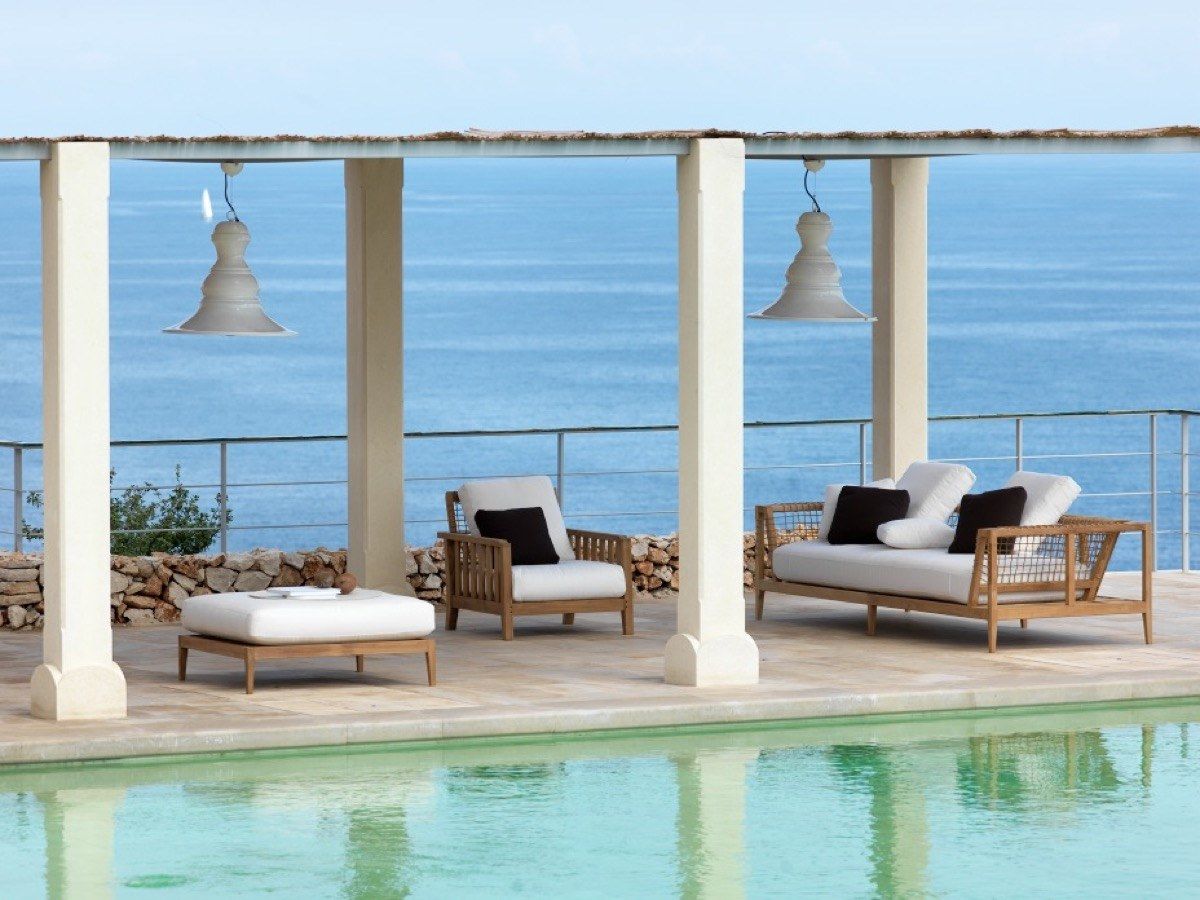 Садовый диван из тикового дерева и акриловой ткани Unopiù Synthesis ARCH-00070130 - Вид №2