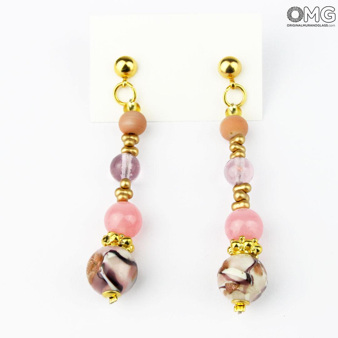 3473 ORIGINALMURANOGLASS Бело-розовые серьги - муранское стекло - Original Murano Glass OMG 5 см  - Вид №1