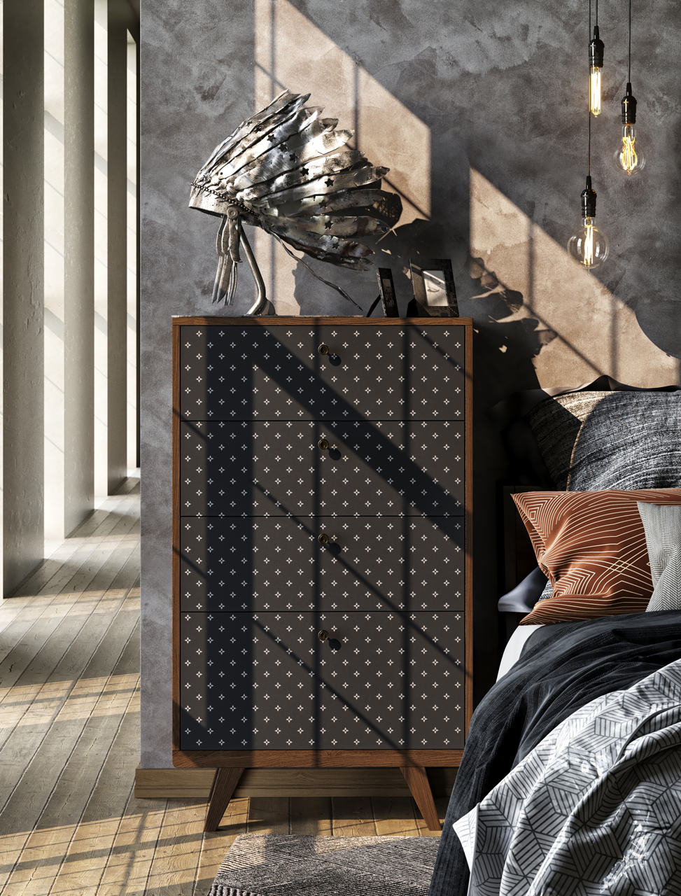 Комод высокий с 4 ящиками и рисунком "Принт 005" THE IDEA КОМОДЫ THIMON 209988 Голубой;разноцветный  - Вид №2