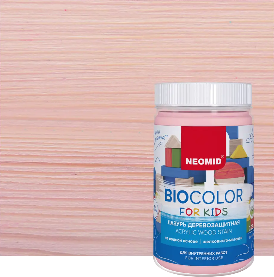 90566020 Лазурь для дерева NOEMID BIO OCLOR FOR KIDS матовая 0.25 л розовый STLM-0285832