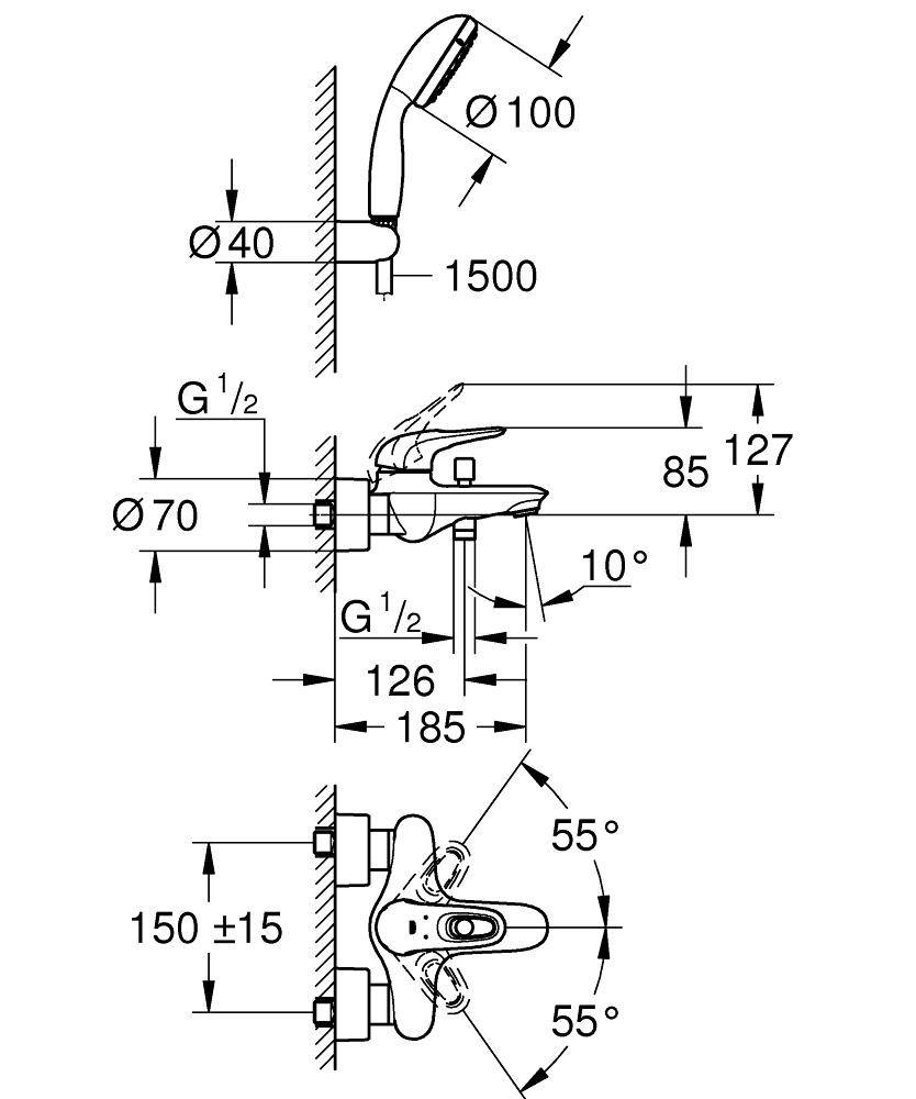33592003 Смеситель для ванны Grohe хром  - Вид №1