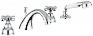 12120CR Смеситель Deco Classic с ручным душем на борт ванны, 4 отверстия, цвет хром