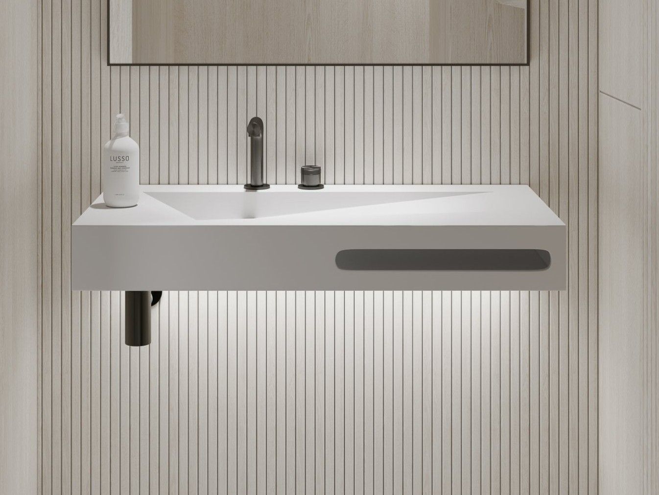 Одиночный подвесной умывальник из смолы с держателем для полотенец LUSSO GEO ARCH-00021853