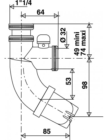 606000 001 00  Сифон для умывальника Siphoblic, регулируемый 49/74 мм, выход Д. 32 мм, шумозащитный клапан, белый Valentin Белый  - Вид №2