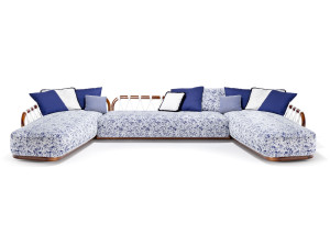 Секционный садовый диван из красного дерева и ткани