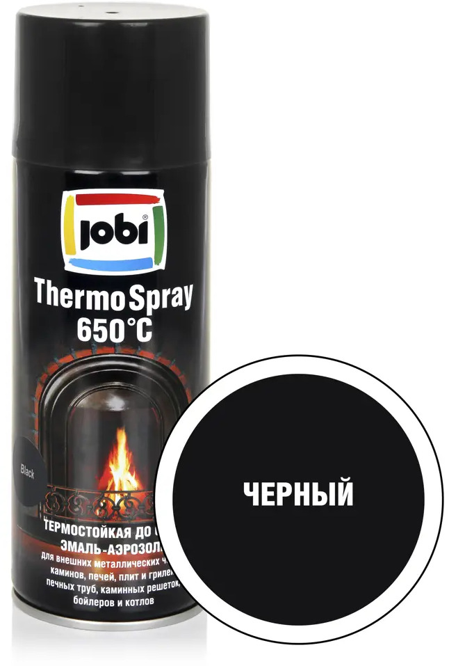 91538443 Эмаль аэрозольная декоративная Jobi ThermoSpray термостойкая полуматовая цвет черный 520 мл STLM-0856212