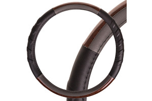 16150425 Оплетка на руль Wood-7 M Черно/серая экокожа S01102060 SKYWAY