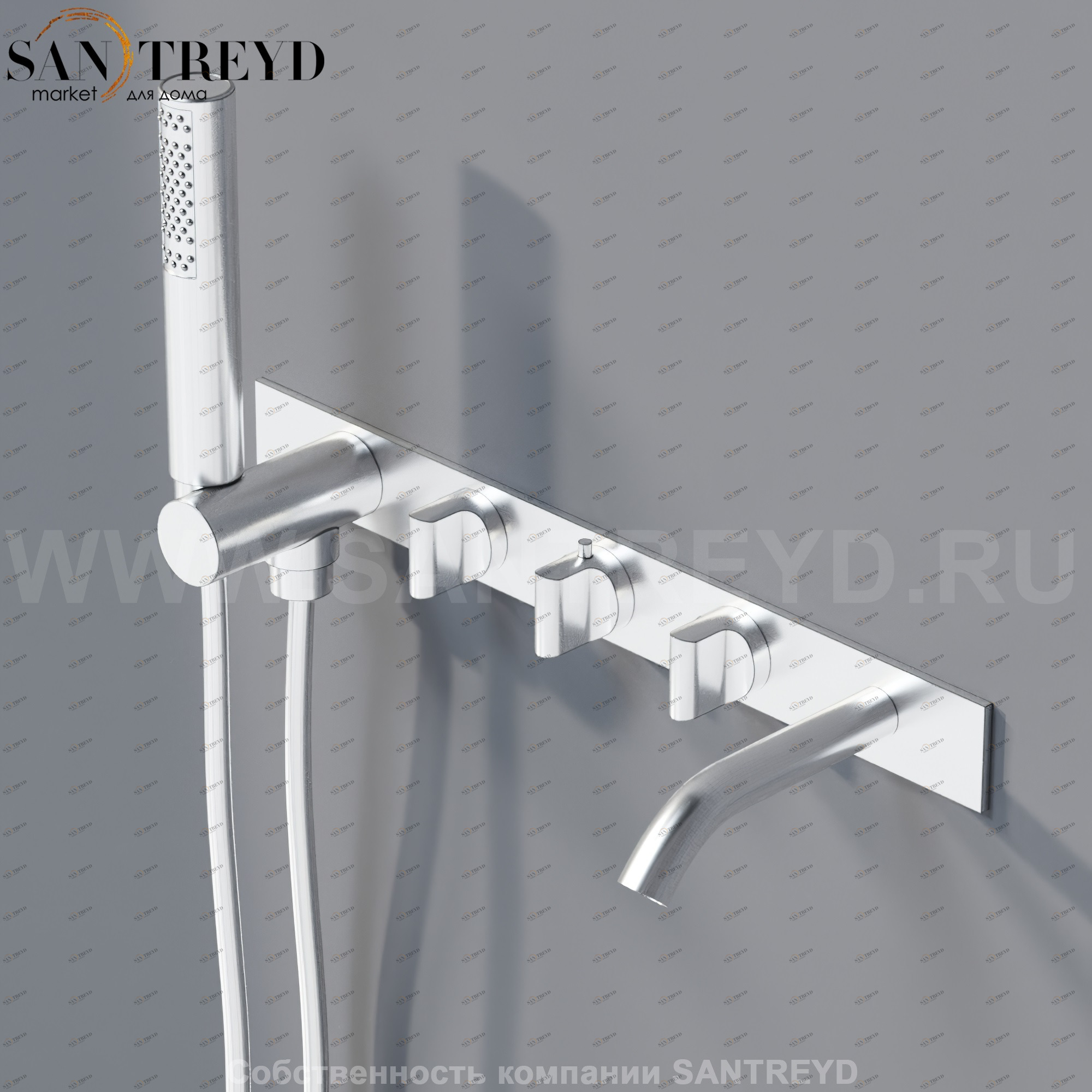 Agape SQUARE Термостат с ручным душем для ванны хромированный матовый ARUB1117SP