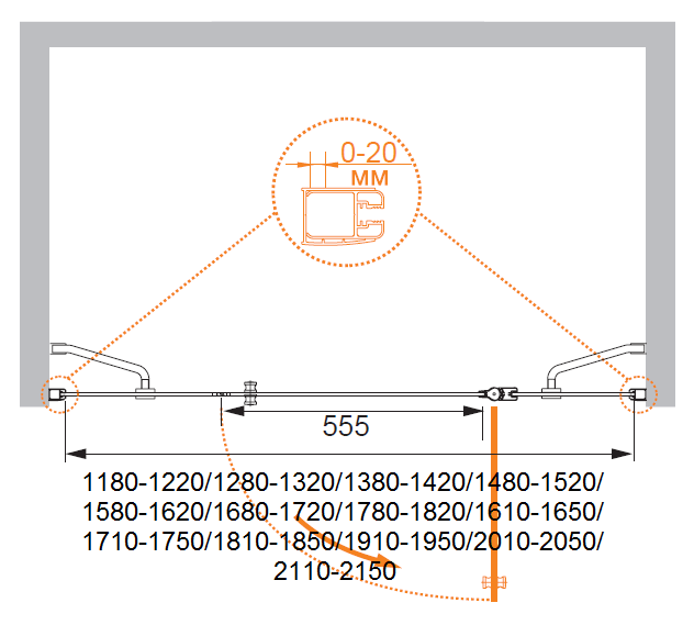 Душевая дверь в нишу CEZARES ELENA-W-B-13-40+60/50-C-Cr - Вид №4