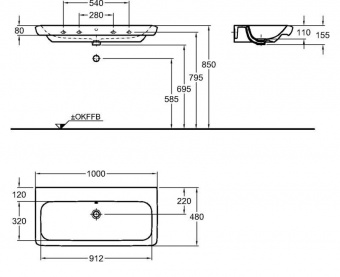 121903000 Подвесная раковина настенная прямоугольная Keramag  - Вид №2