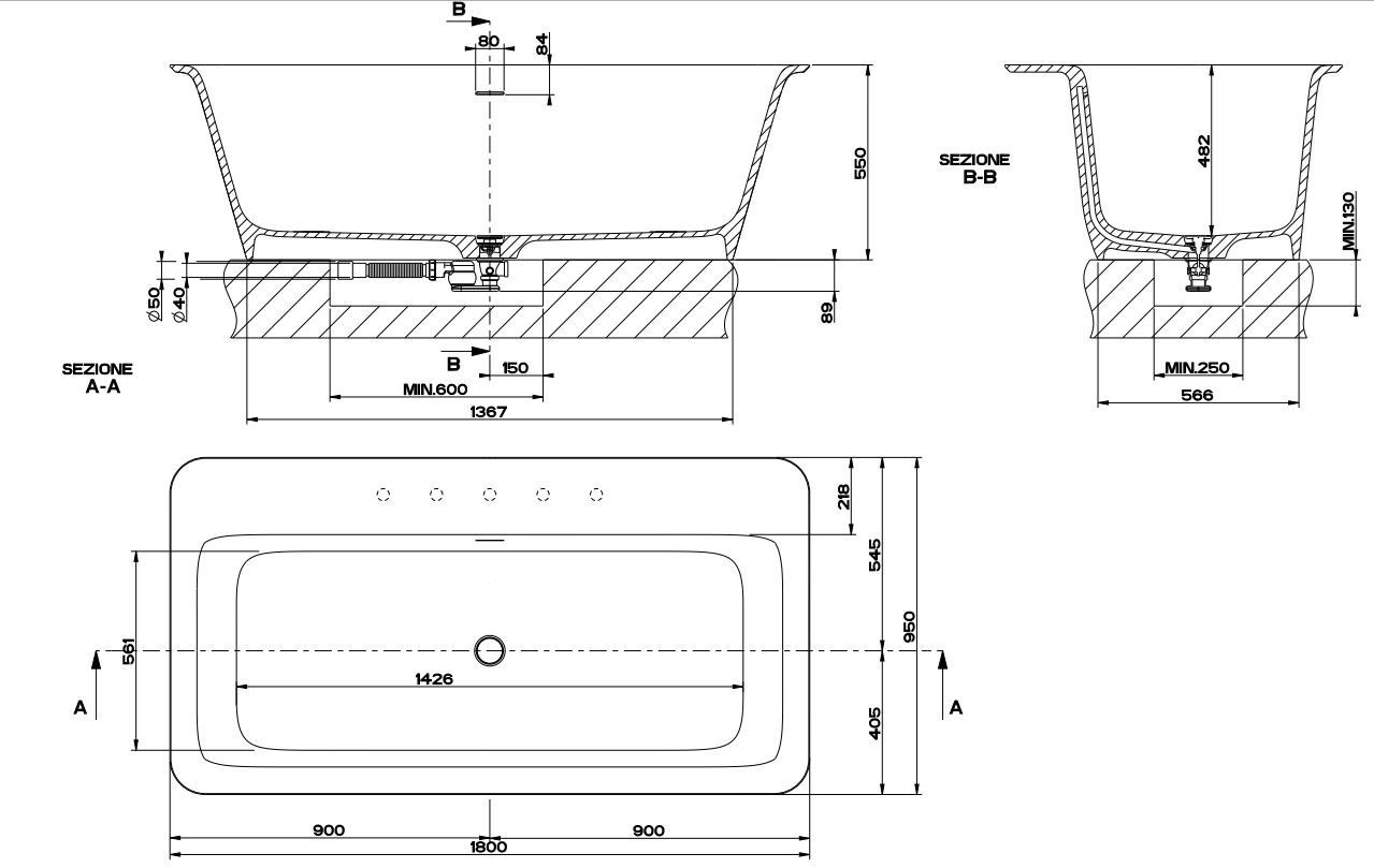 Встраиваемая прямоугольная ванна Cristalplant® Gessi прямоугольник ARCH-00027703 - Вид №3