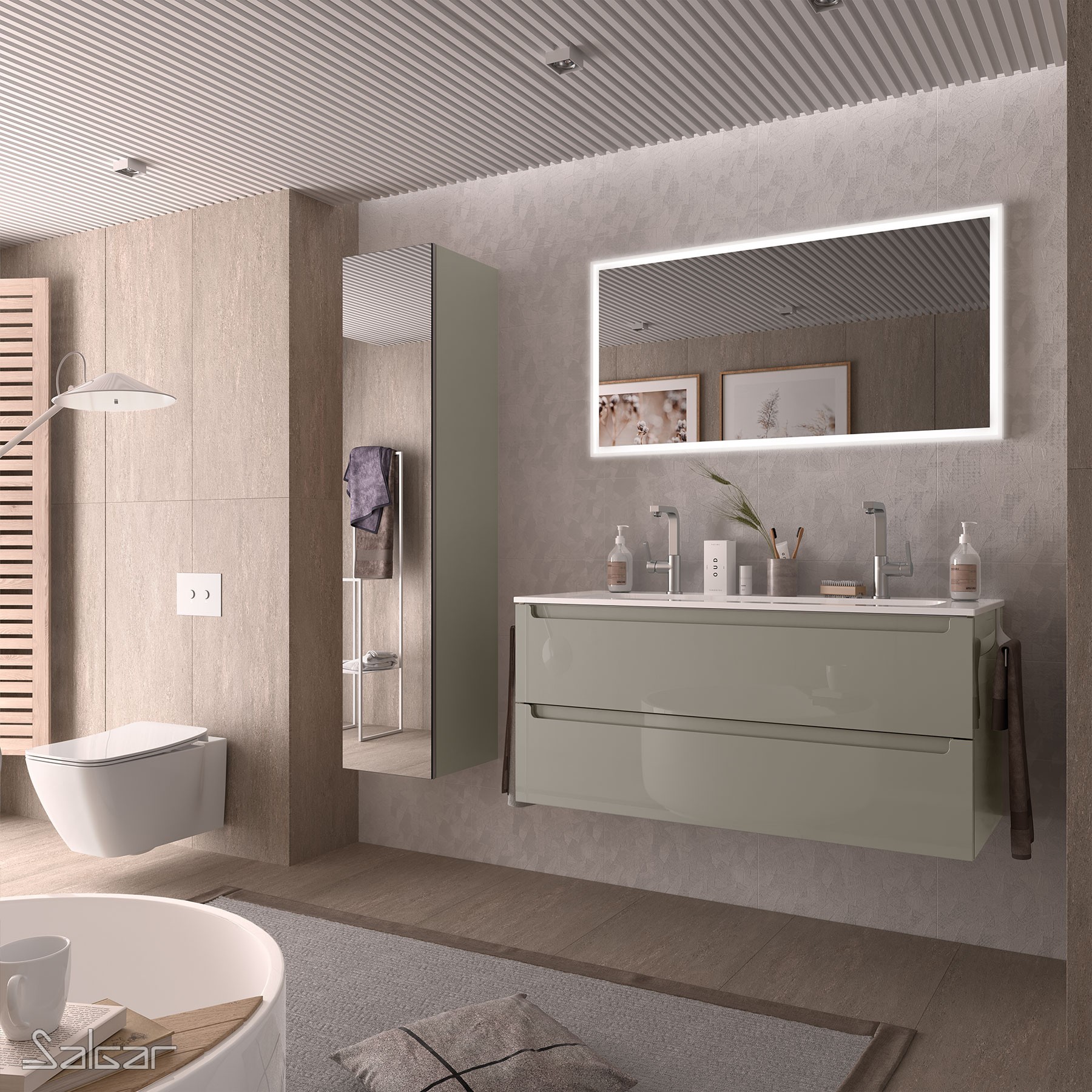 26686 SALGAR Мебель под умывальник MONTERREY 1200 2 металлических ящика GLOSS TAUPE 1197 x 540 x 450 мм Глянцево-серо-коричневый 