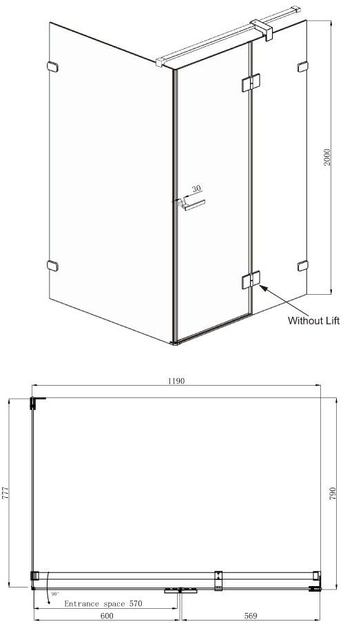 Душевое ограждение Ambassador Abner 10011103R (1200x800x2000), 1 место  - Вид №8