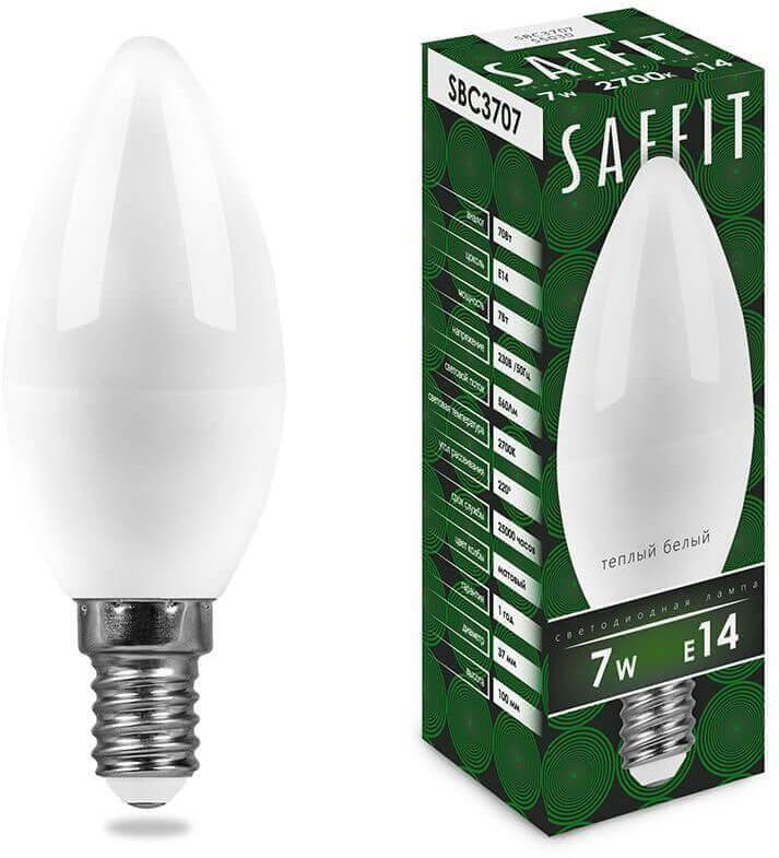 55030 Лампа светодиодная E14 7W 2700K Свеча Матовая SBC3707 Saffit