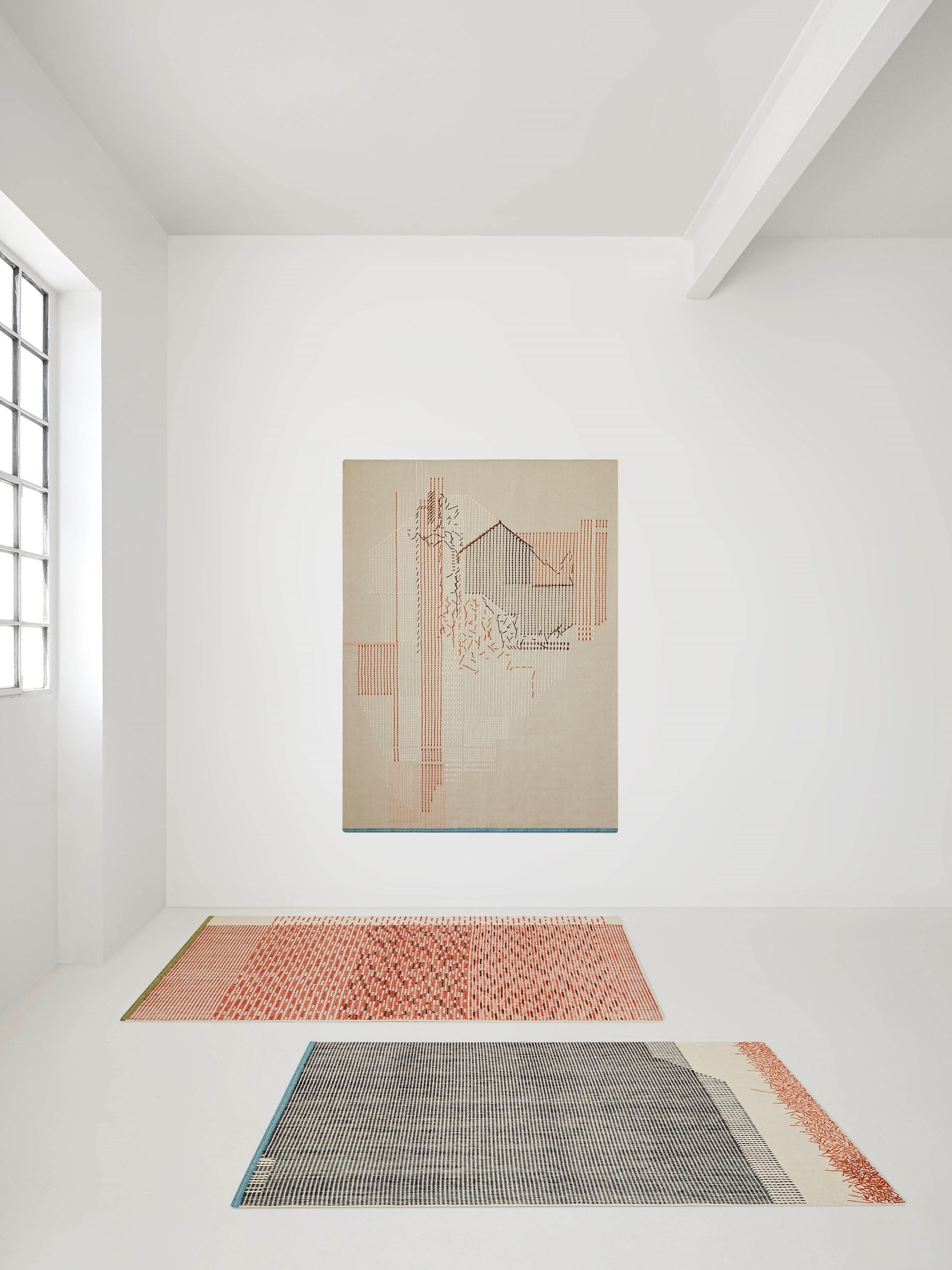 Полосатый шерстяной прямоугольный ковер ручной работы GAN Backstitch ARCH-00118986