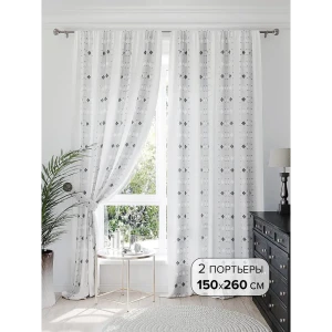 91362196 Комплект штор на шторной ленте AT Home Лаундрис 150x260 см цвет серый STLM-1059445
