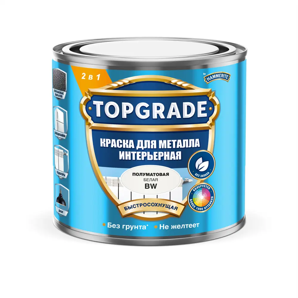 Краска 2 в 1 для металла Topgrade полуматовая белая база BW 0.5л STLM-2125344
