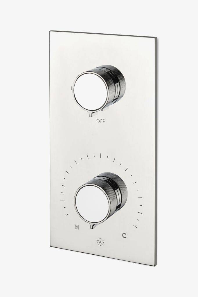 BTH44D Встроенная термостатическая и двусторонняя переключающая накладка серии Bond Union с эмалированными ручками с гильошированными линиями Waterworks