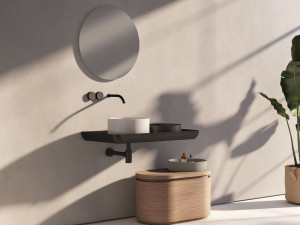 Керамическая подвесная круглая раковина с столешницей