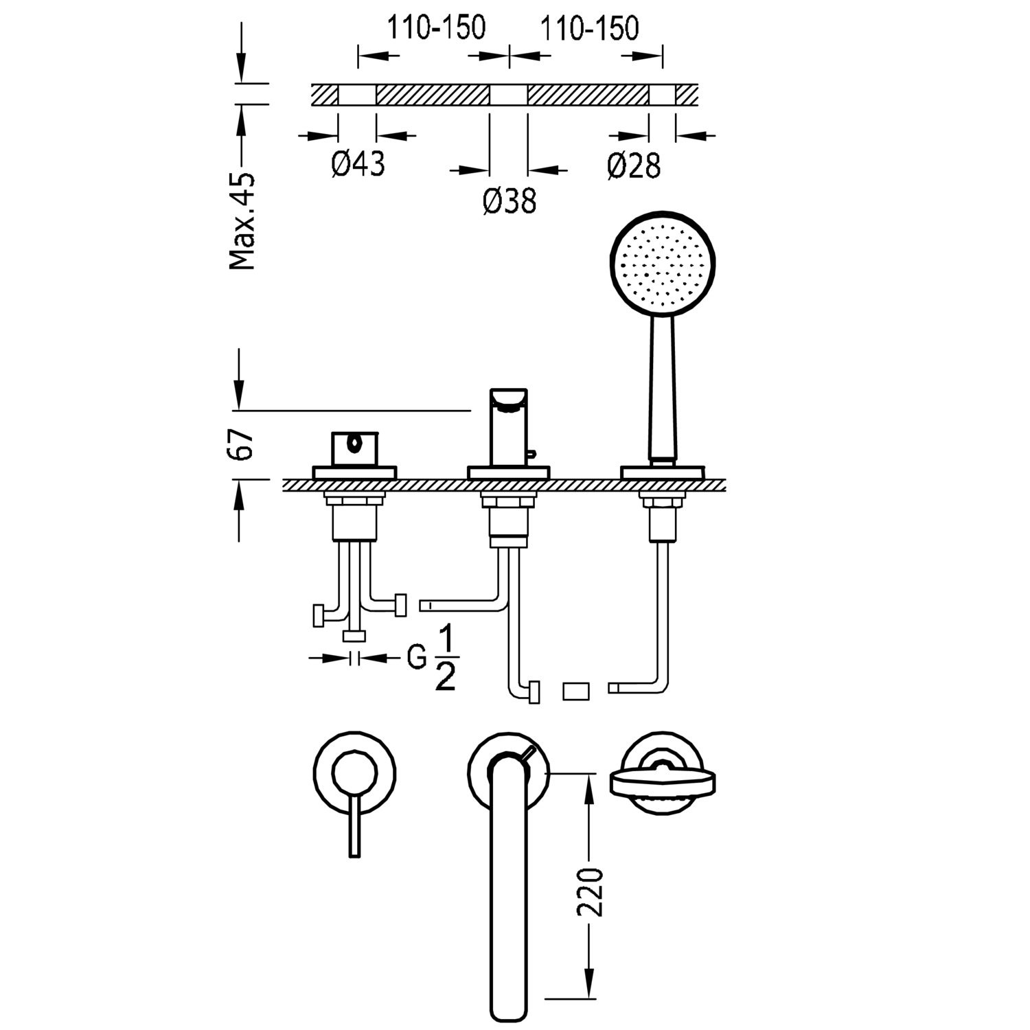 Смеситель для ванны LEX-ALP с одной ручкой-20316101 TRES - Вид №1