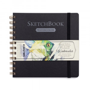 401480 Скетчбук для акварели "White Swan" 200 г/м2 16 х 16 см на спирали 25 л. черный Малевичъ