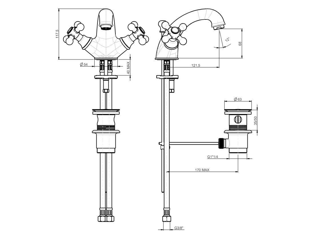 Смеситель для раковины на столешнице со сливом Rubinetterie Frattini Dedra ARCH-00097697 - Вид №3