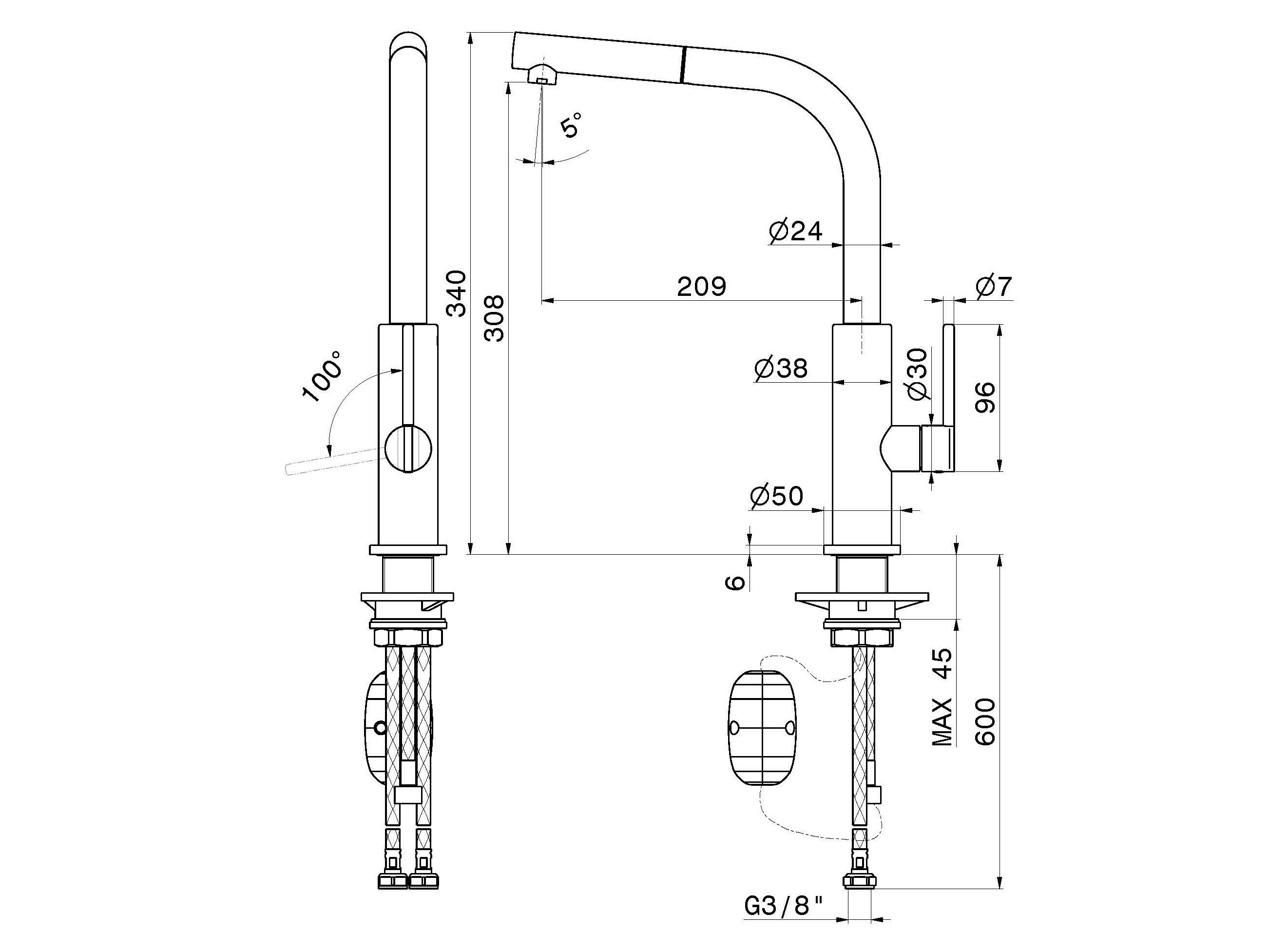 Однорычажный смеситель для кухни с ручным душем Newform KONBU ARCH-00090266 - Вид №2